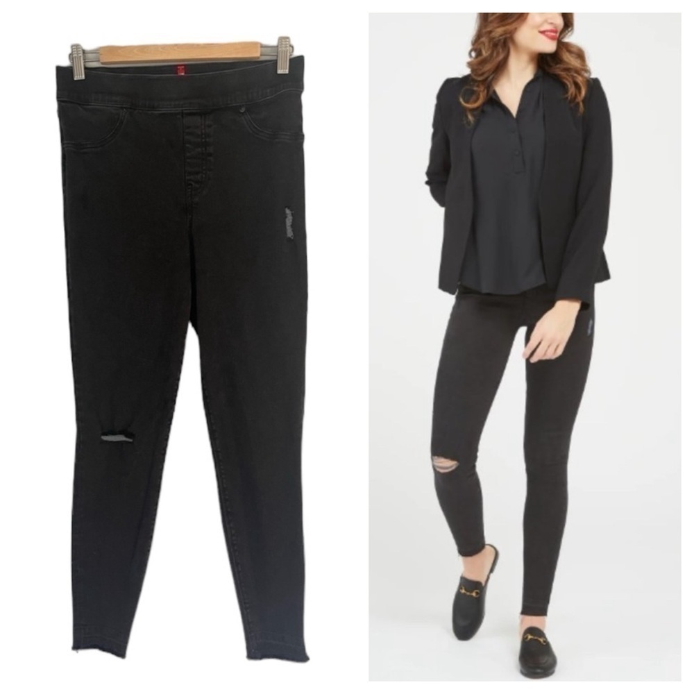 𝅺SPANX Vintage Black Distressed Ankle Skinny Pullon Leggings Elastic Waist